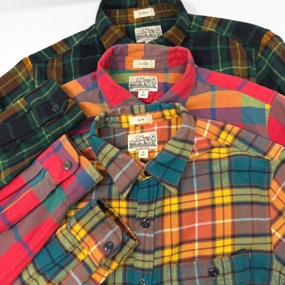 J Crew Mens Small Lot of 3‎ Midweight Flannel Shirt Plaid Slim Classic